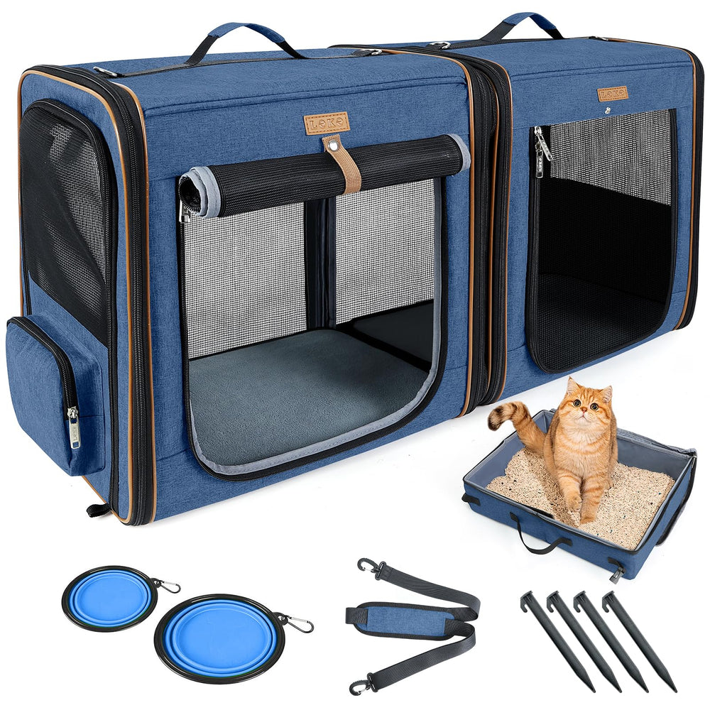 Lekereise porte-chat double connecté, parfait pour voyager avec deux chats en sécurité.
