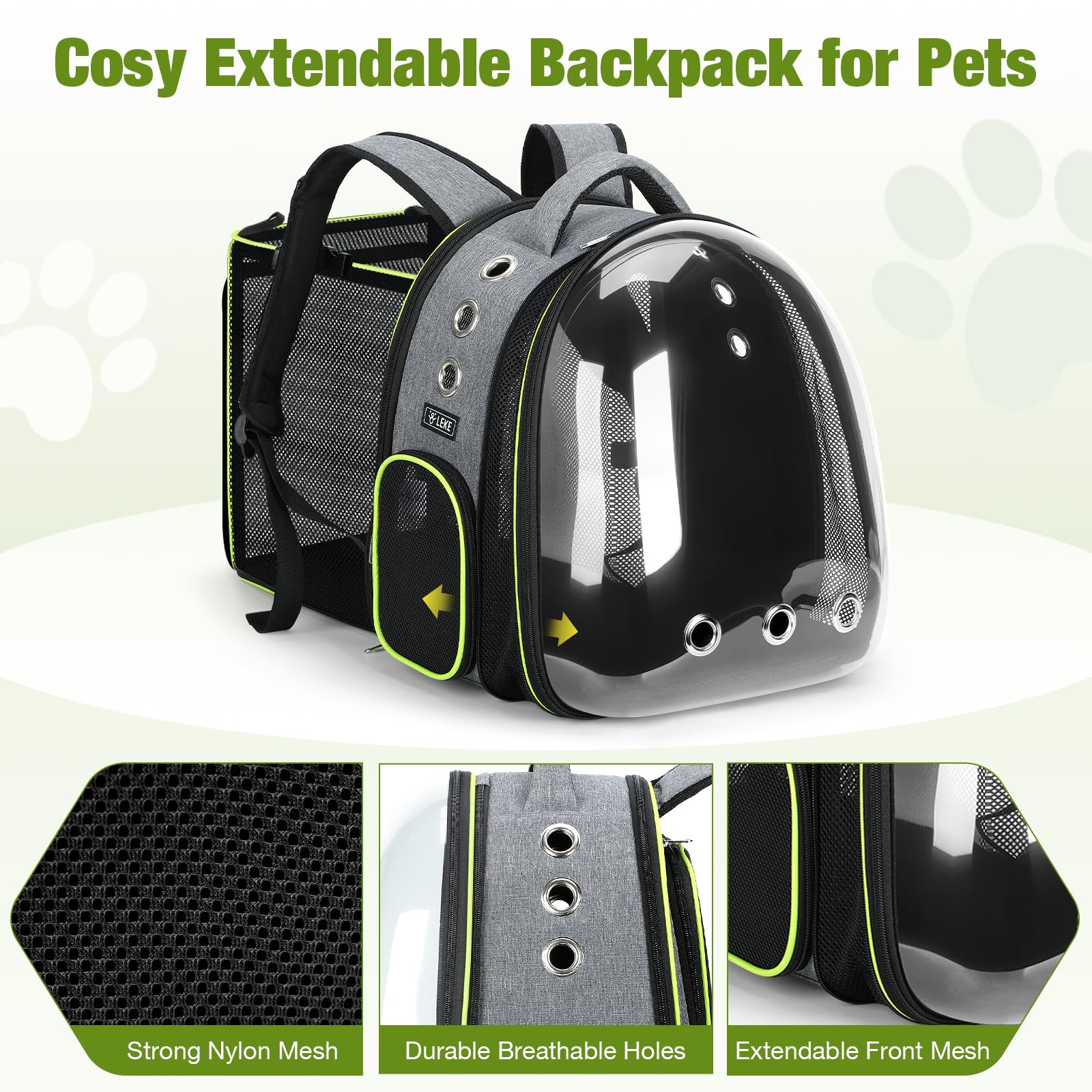 Lekereise sac à dos bulle chat extension - espace extensible pour plus de mouvement
