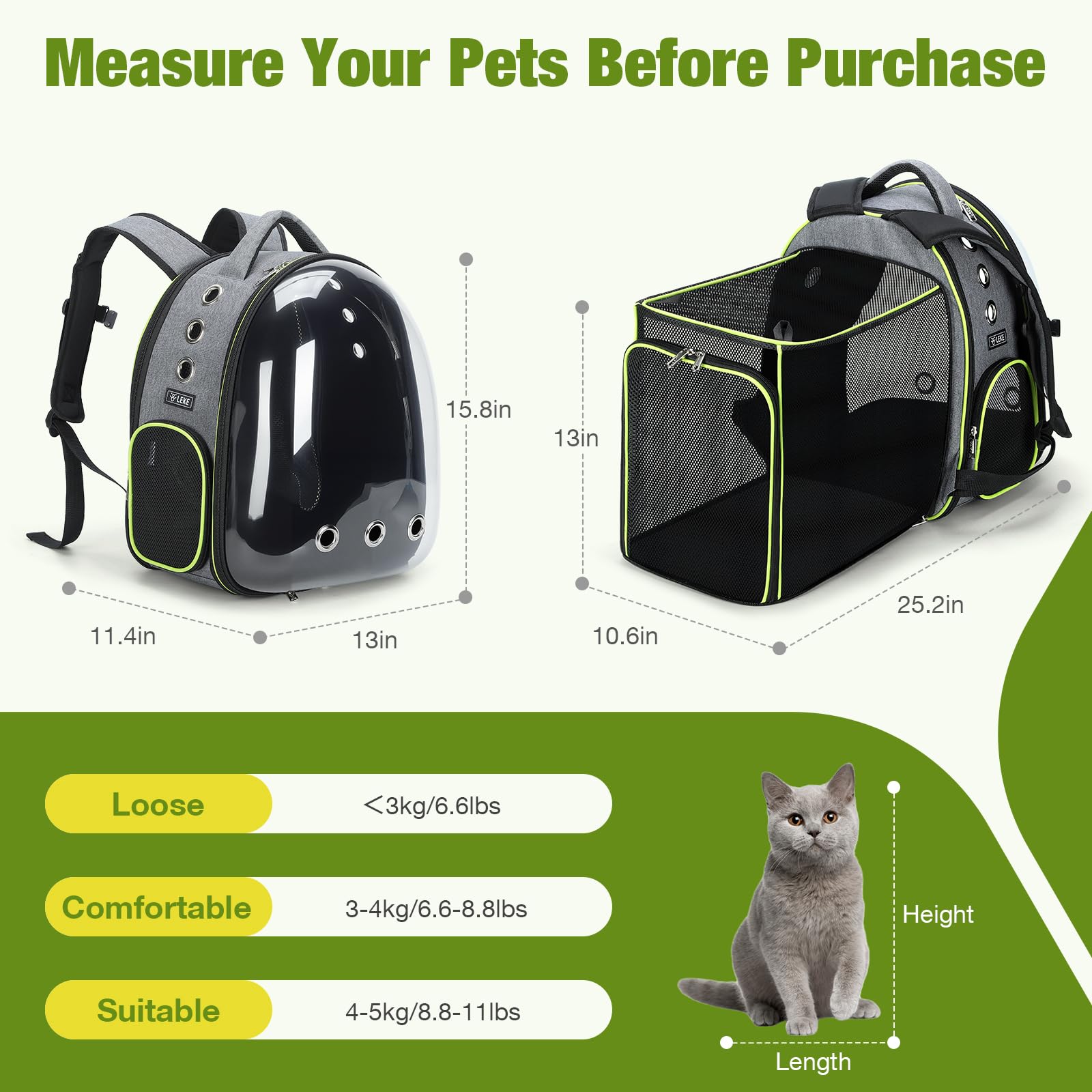 Lekereise sac à dos bulle chat - porte latérale facilitant l'entrée et la sortie
