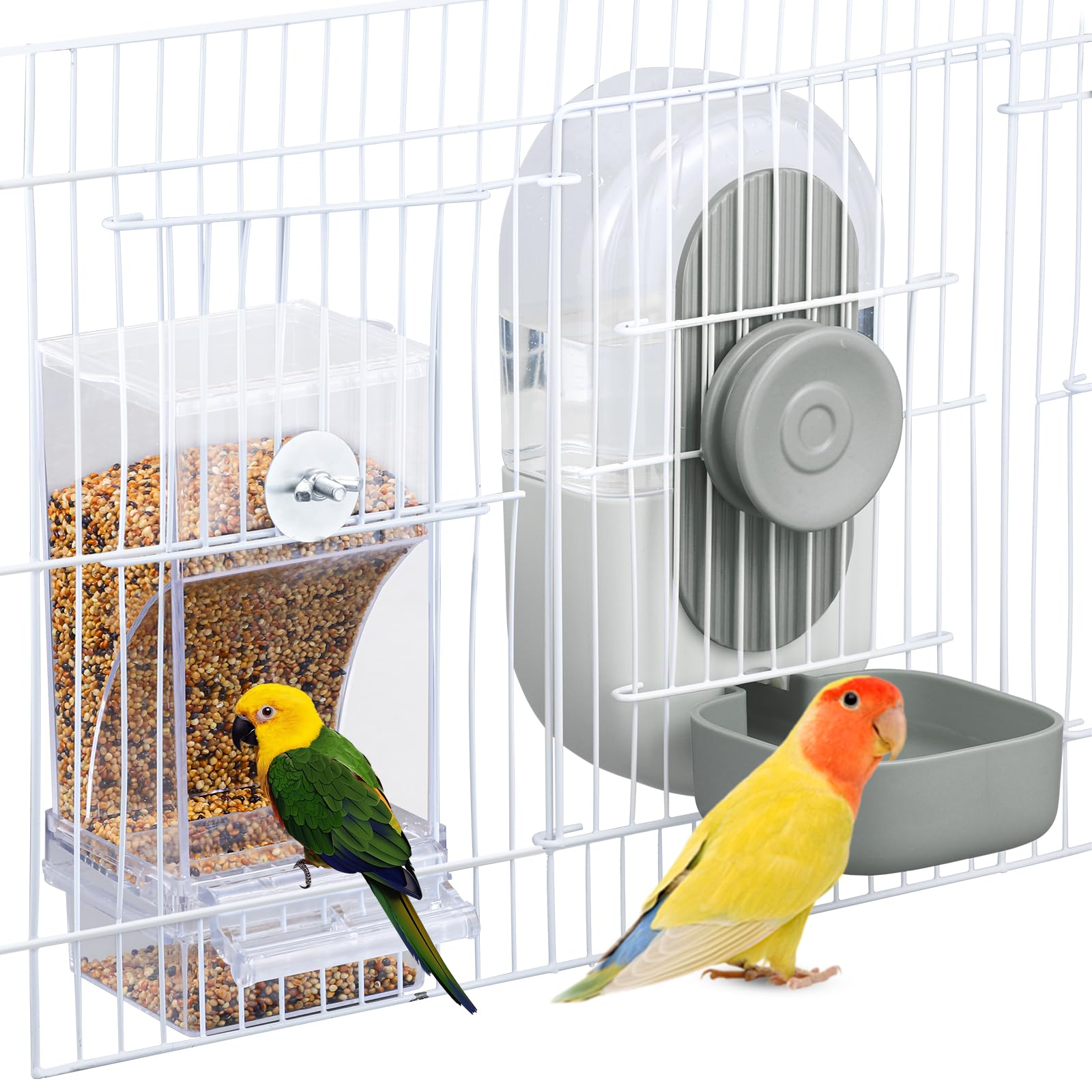 Lemtrflo ensemble nourriture et eau grande capacité, pratique pour oiseaux de taille moyenne à grande.