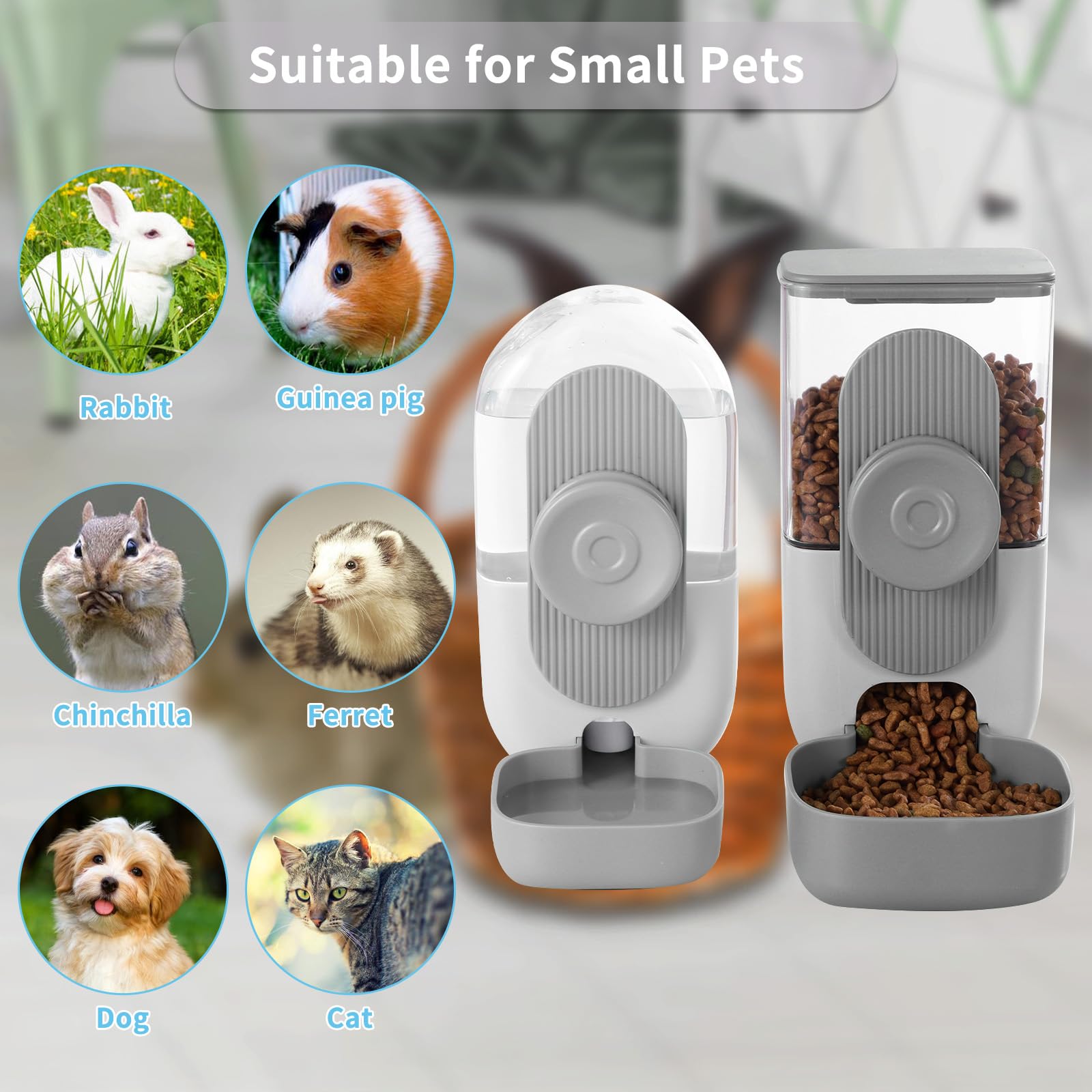 Ensemble nourriture et eau Lemtrflo pour petits animaux, installation simple.