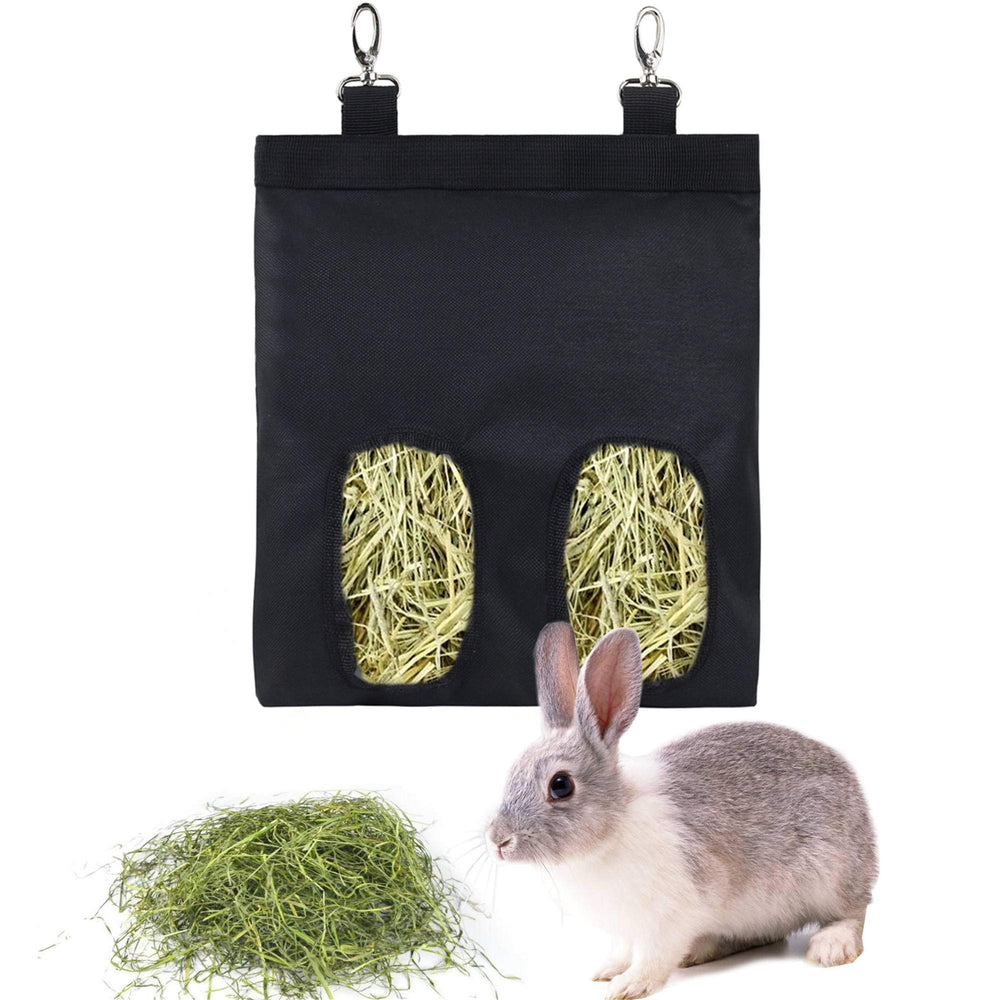 Mangeoire Lenpestia a foin suspendue pour lapin noir avec deux fenêtres, pratique et propre.