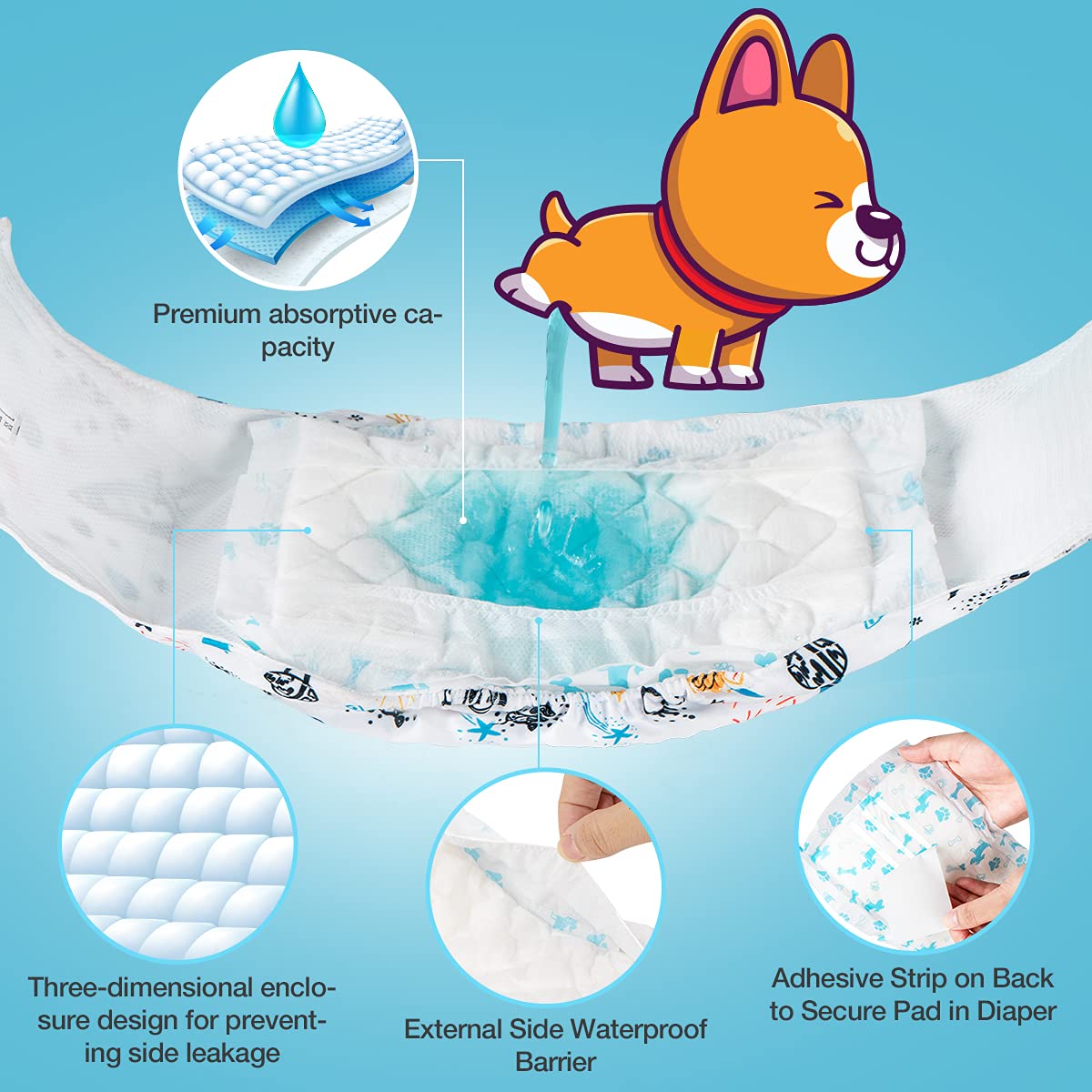 Leopinky liner absorbant pour couche chien M confort accru et propreté