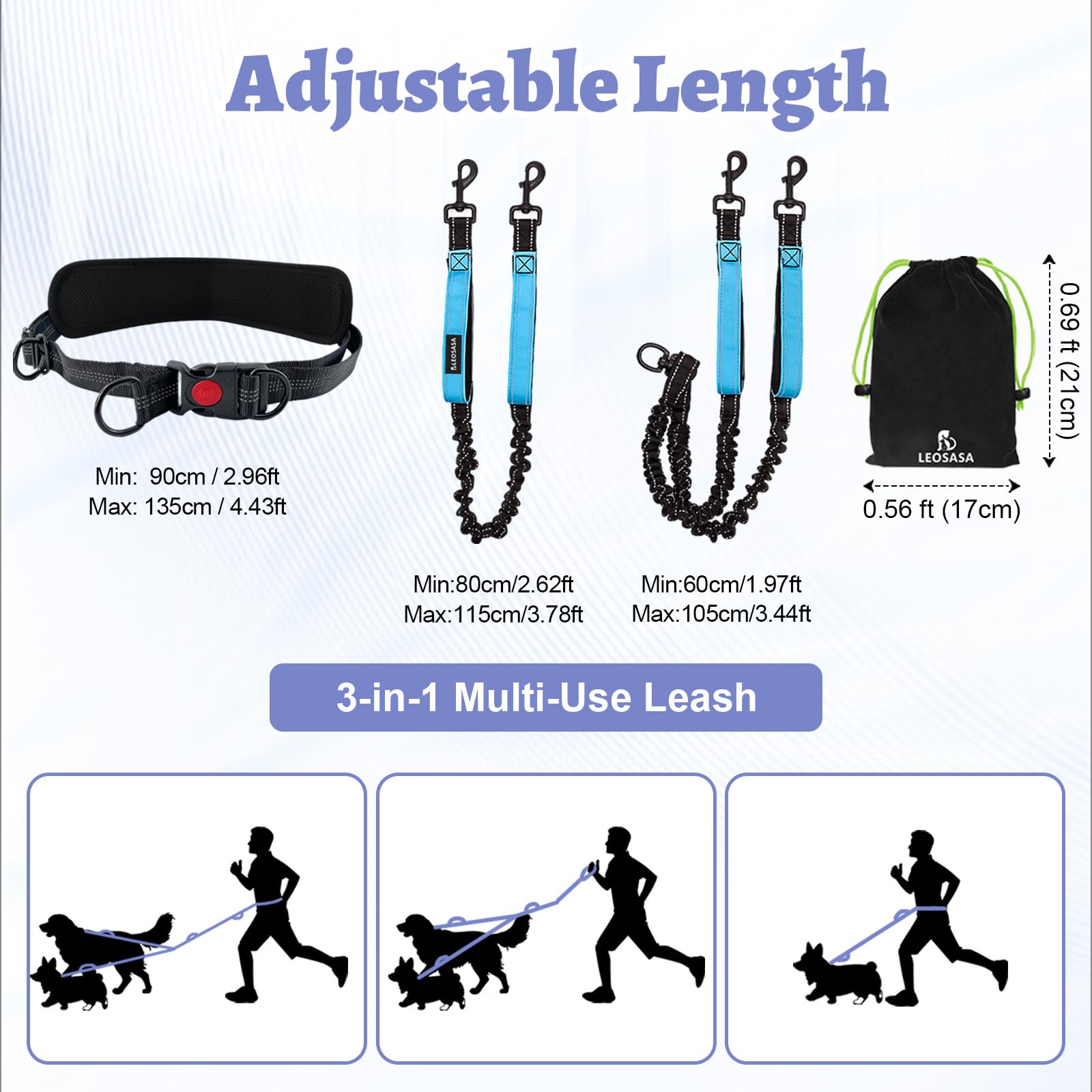 LEOSASA Laisse avec bungee absorbant les tirages et protège le dos.
