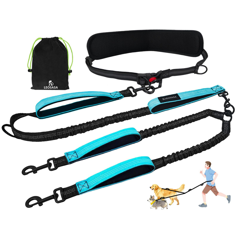 LEOSASA Laisse double mains libres avec ceinture rembourrée pour deux chiens.