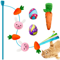 Jouet baguette lapin Lepawit avec cloche pour chat intérieur stimulant le mouvement