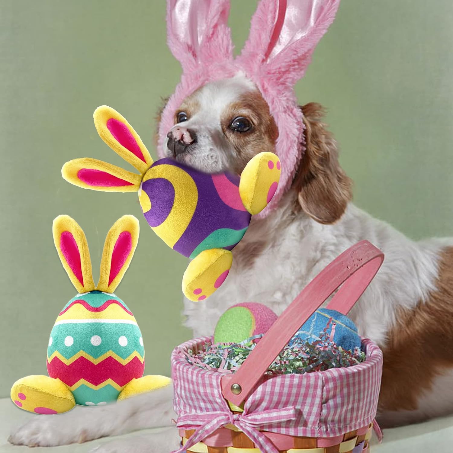 Jouet doudou Lepawit lapin jaune, adapté aux petits et moyens chiens.