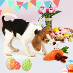 Jouet Lepawit Paques: lapin peluche interactif et sifflant attire l’attention du chien.