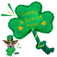 Jouet Lepawit Saint-Patrick pour chien avec sifflet et trèfle, stimulation ludique.