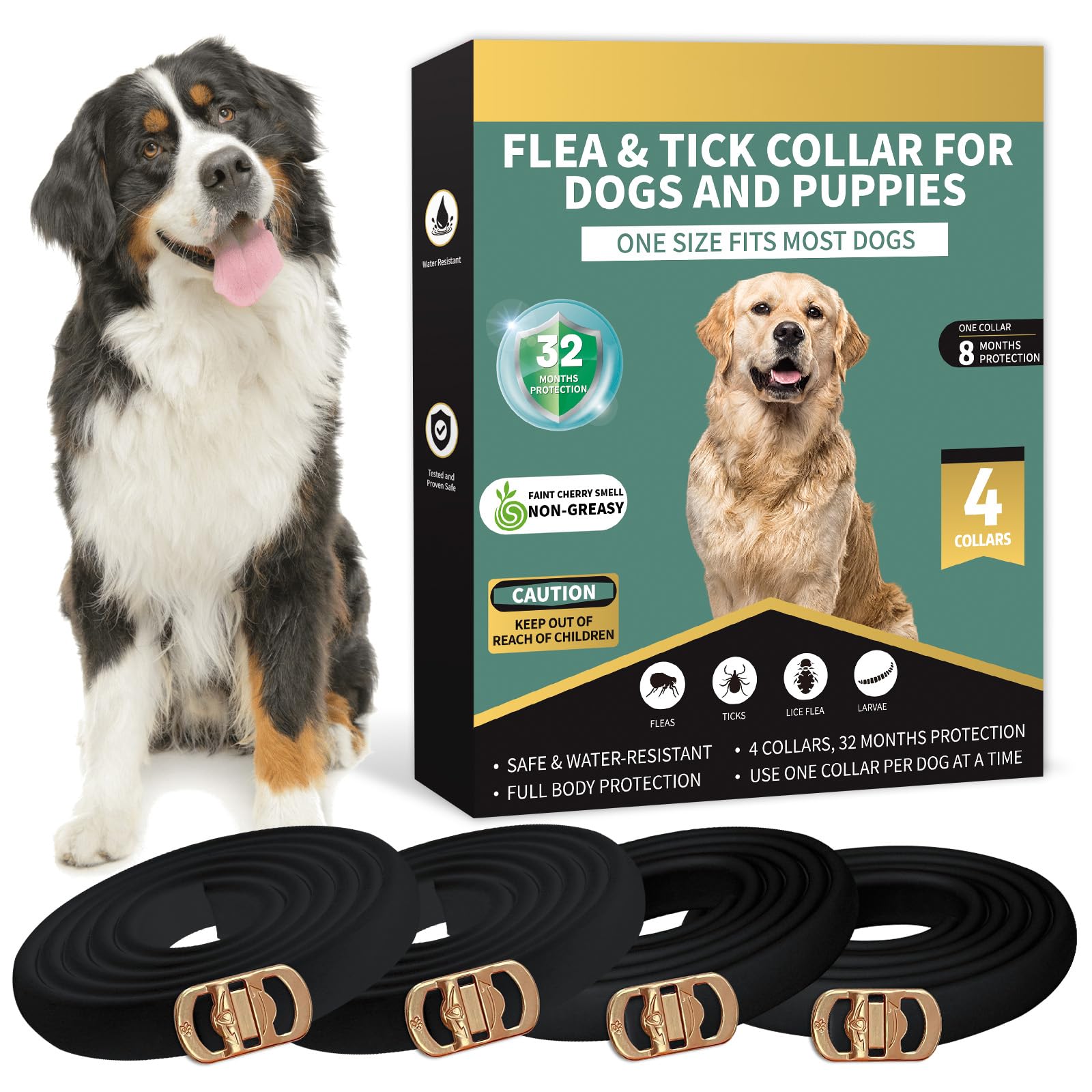 Lerqua collier antipuces pack4, protection pratique pour chiens lors des promenades