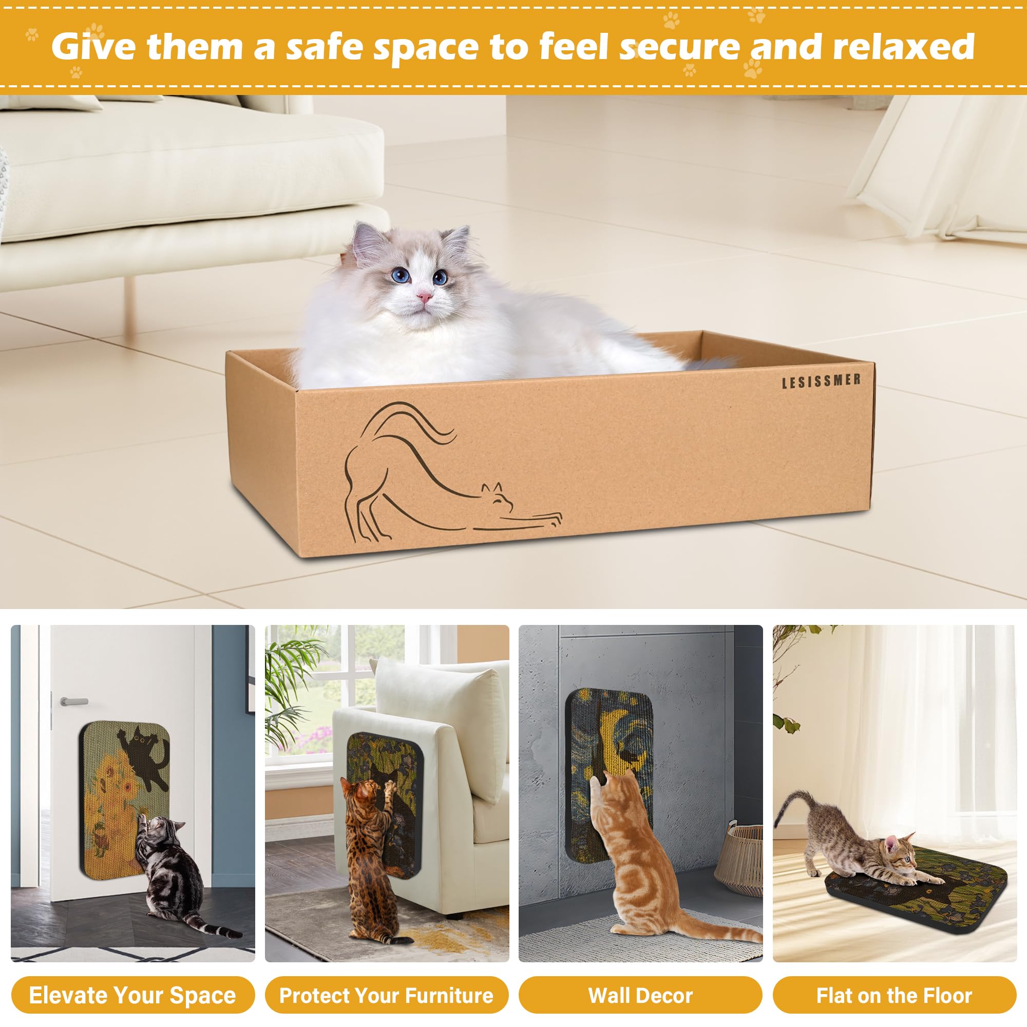 LESISSMER Art Cat Scratcher impression-basee-eau: impression sûre et respectueuse de l’environnement