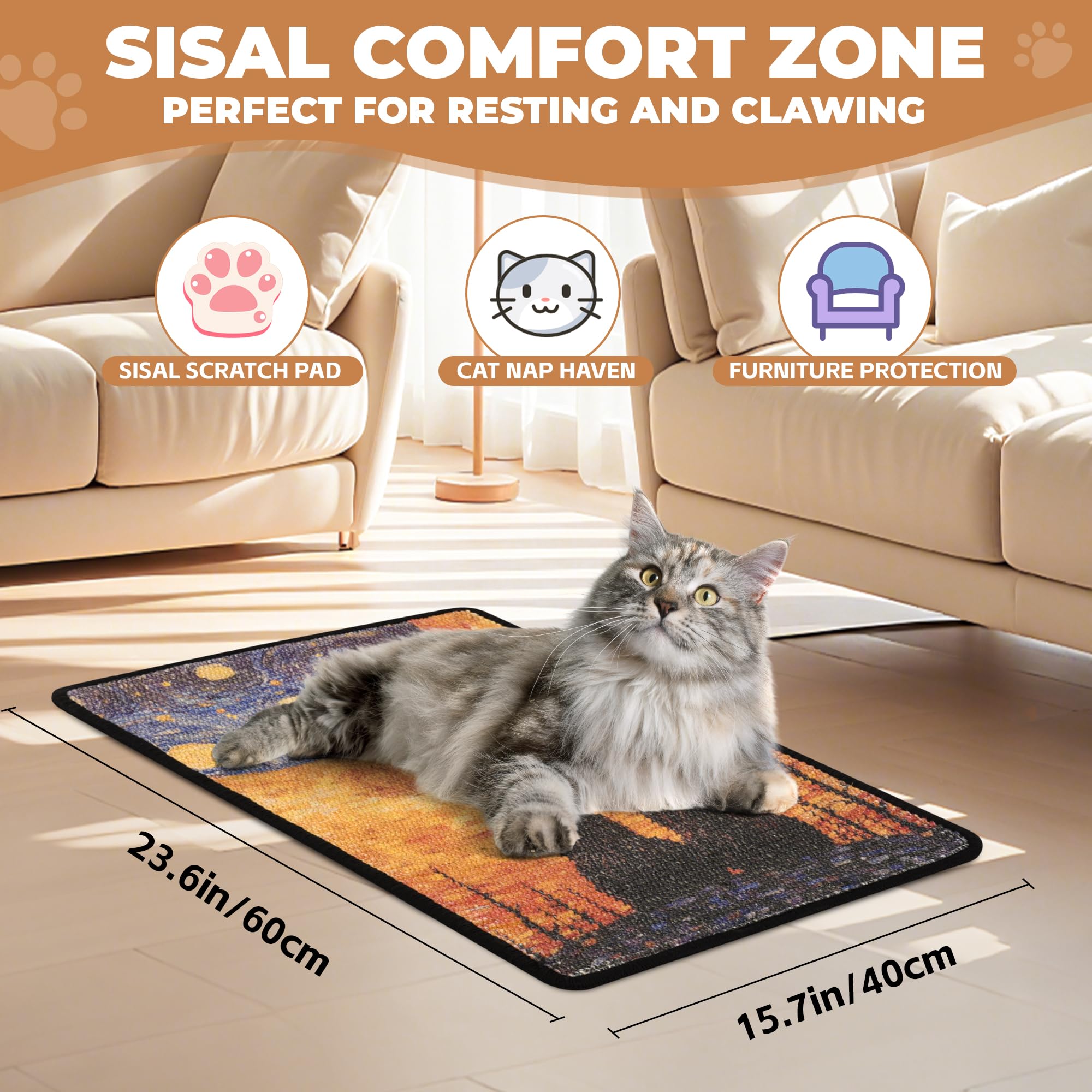 Lesissmer Grattoir chat en sisal sur sol, durable et propre.