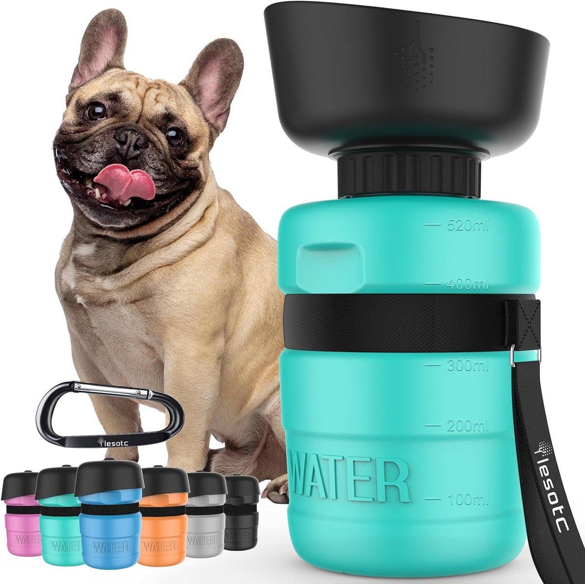 Lesotc bouteille eau chien 2-en-1 avec gamelle intégrée.