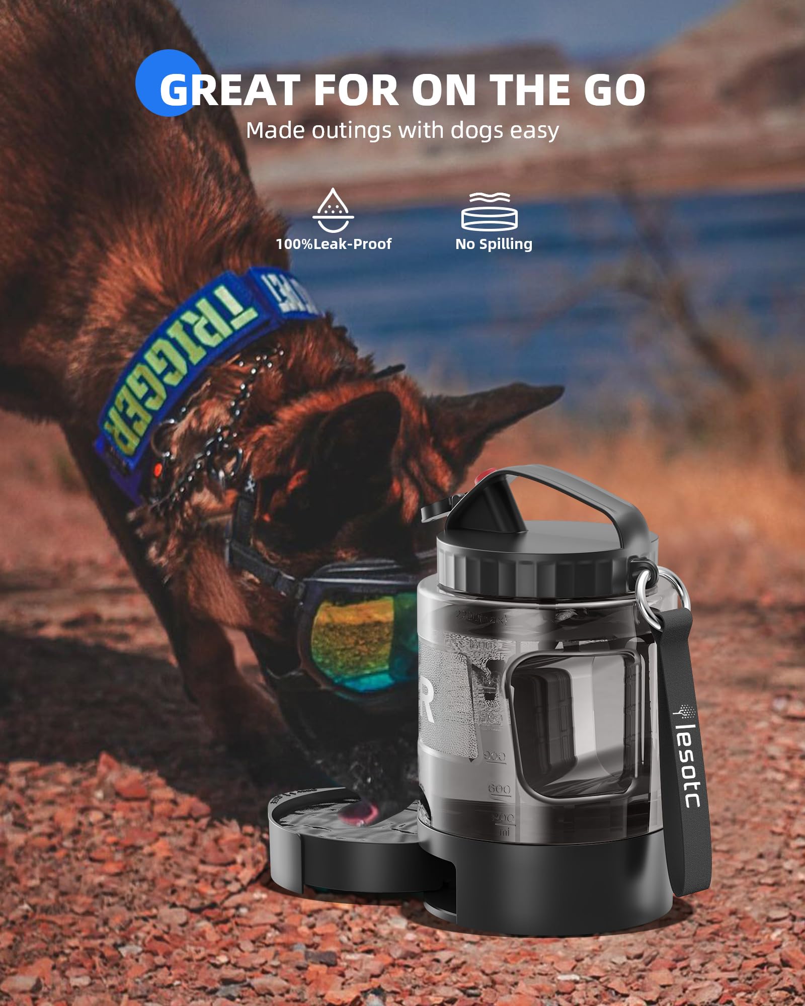 Lesotc bouteille eau voyage chien marqueurs-capacite suit l'hydratation.