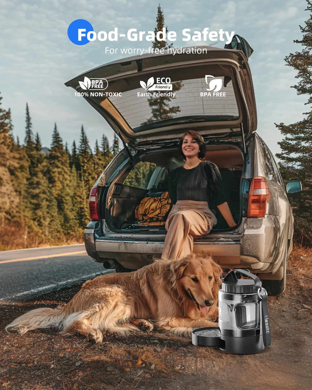 Lesotc bouteille eau voyage chien ouverture-large-pour-glace boisson fraîche.