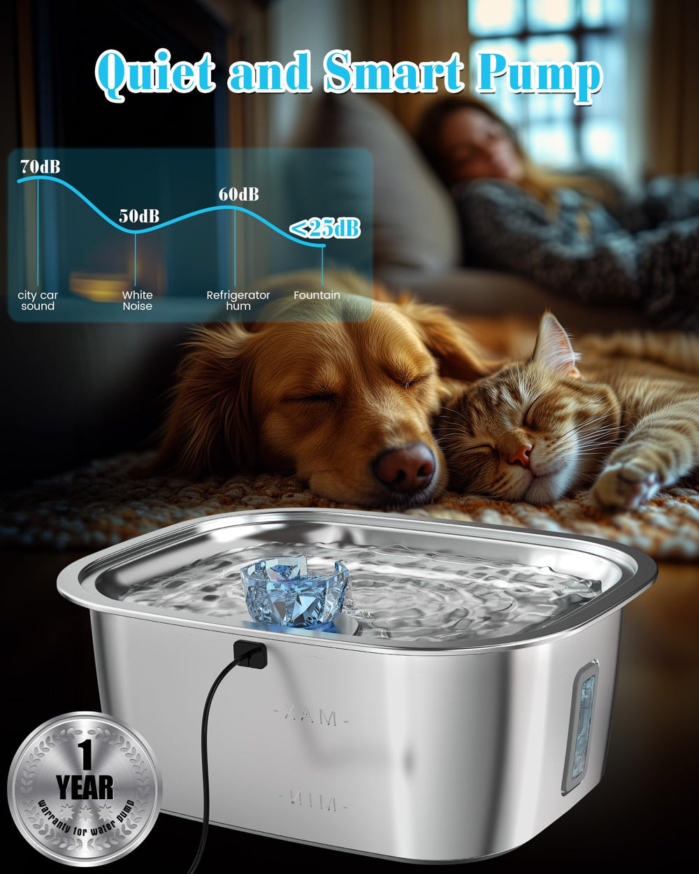 Pompe silencieuse Lesotc, eau fluide et calme pour votre animal.