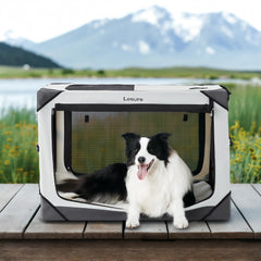 Cage pour chien LE SURE pliable avec 4 portes pour accès facile et ventilation.