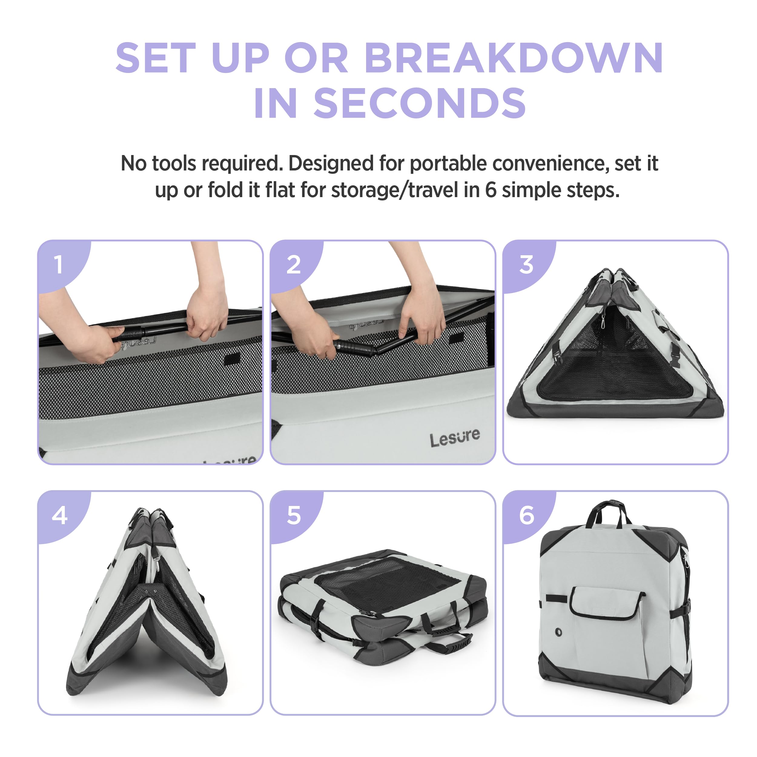 Cage LE SURE pour chien pliable avec matelas sherpa détachable pour le confort.