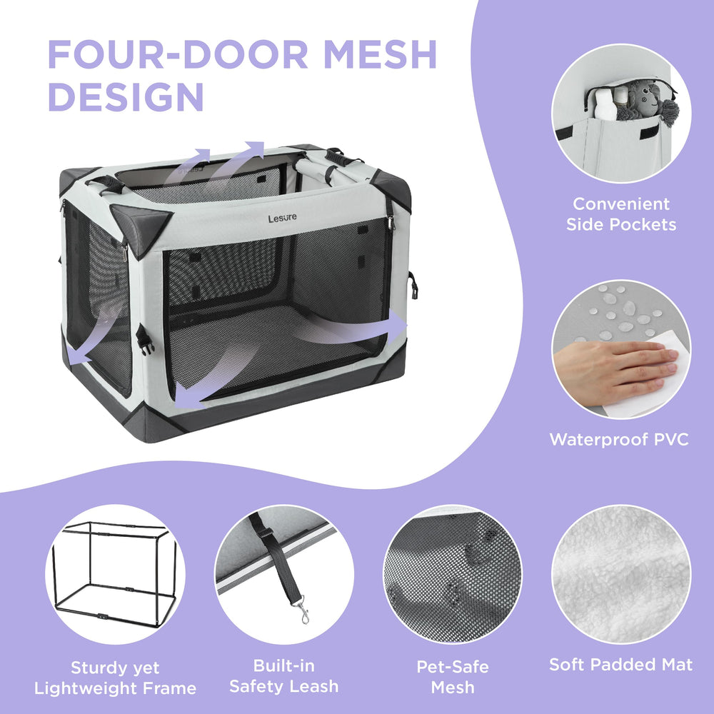 Cage pour chien pliable LE SURE avec poches latérales pour rangement.