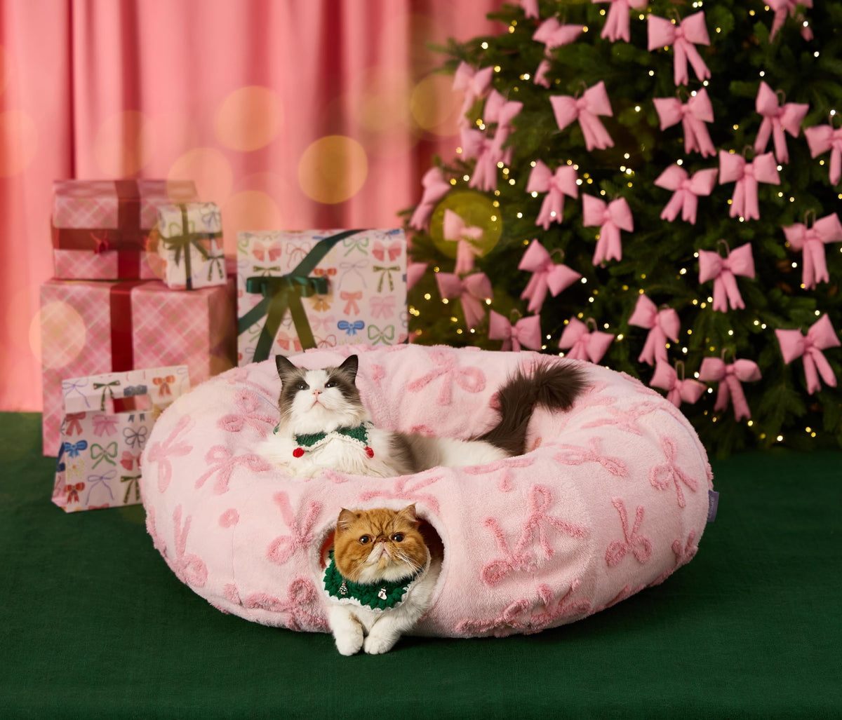 Lit tunnel Lesure pour chat rose, cocon douillet favorisant le repos et le jeu