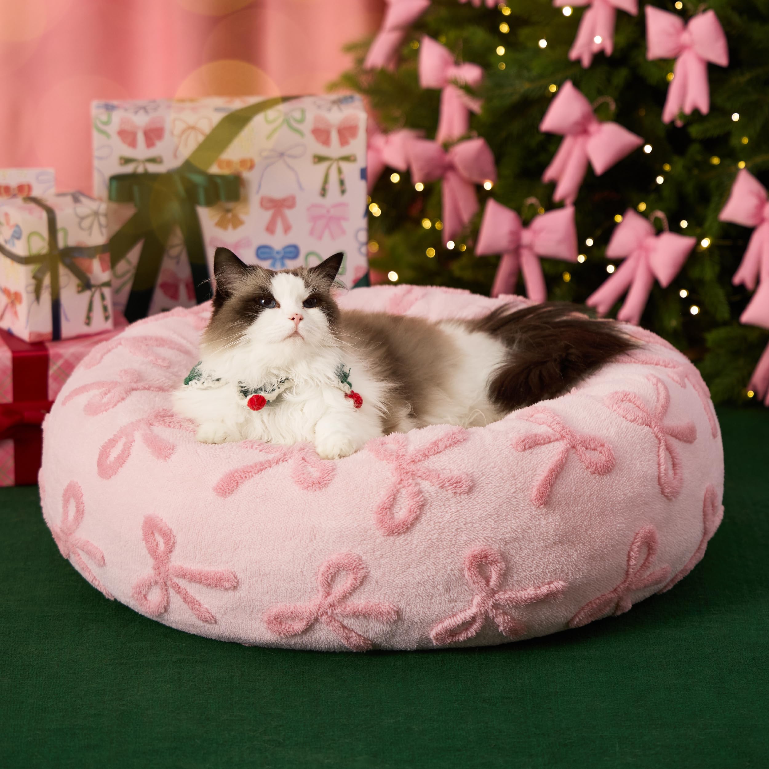 LE SURE nid rond peluche rose, base anti-dérapante pour stabilité au sol.