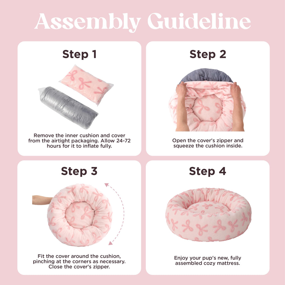LE SURE nid rond peluche rose, motifs carreaux pour une déco moderne.