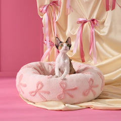 LE SURE nid rond peluche rose, cocon douillet pour chats et petits chiens.