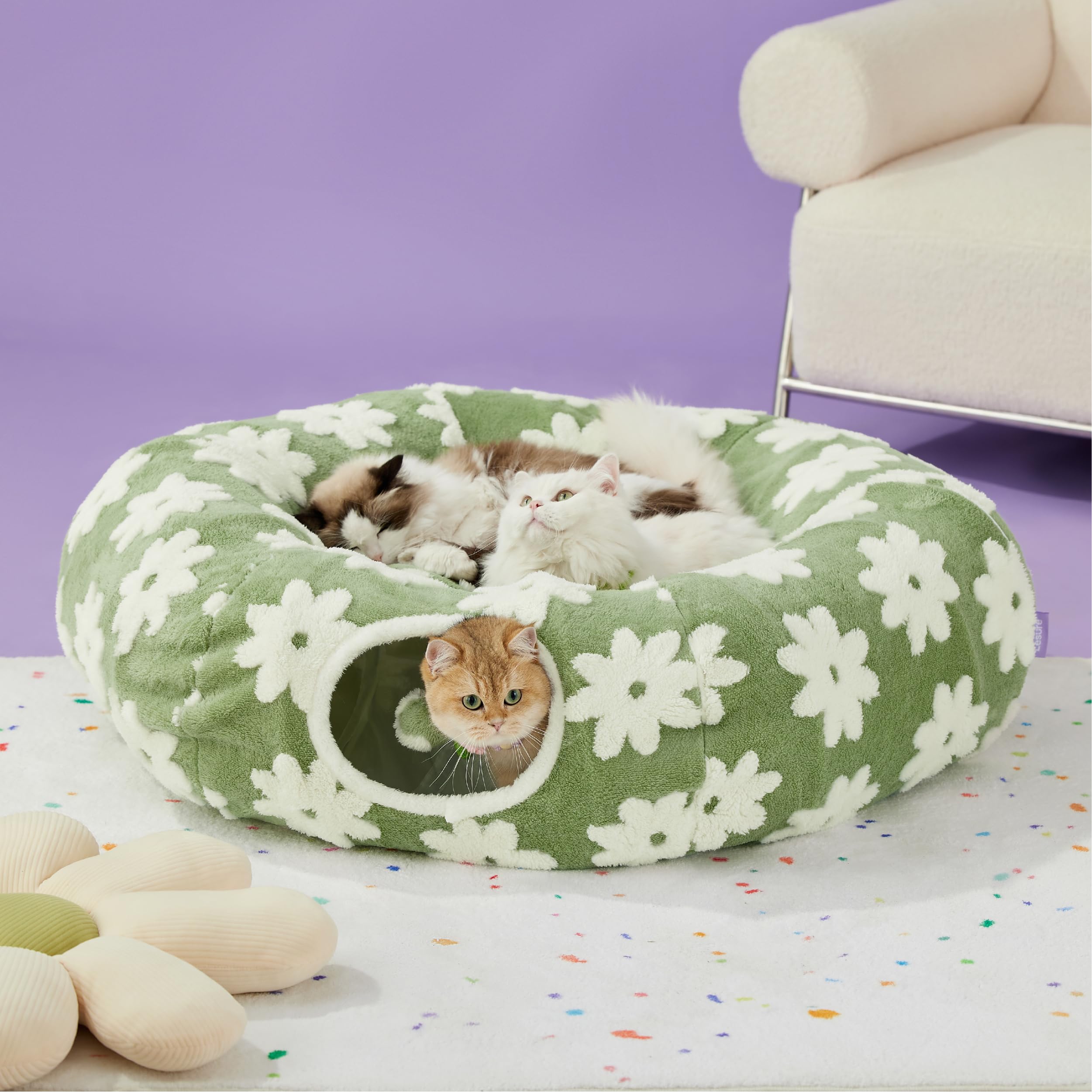 Lesure tunnel-chat coloris-vert-jardin, s'intègre parfaitement à votre intérieur.