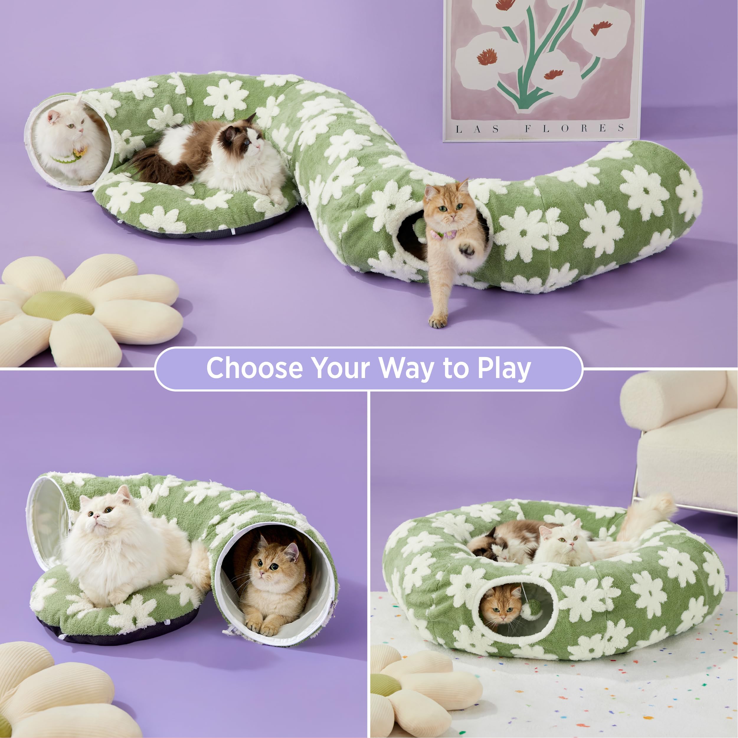 Lesure tunnel-chat coussin-rond-lavable, nettoyage rapide après les câlins.