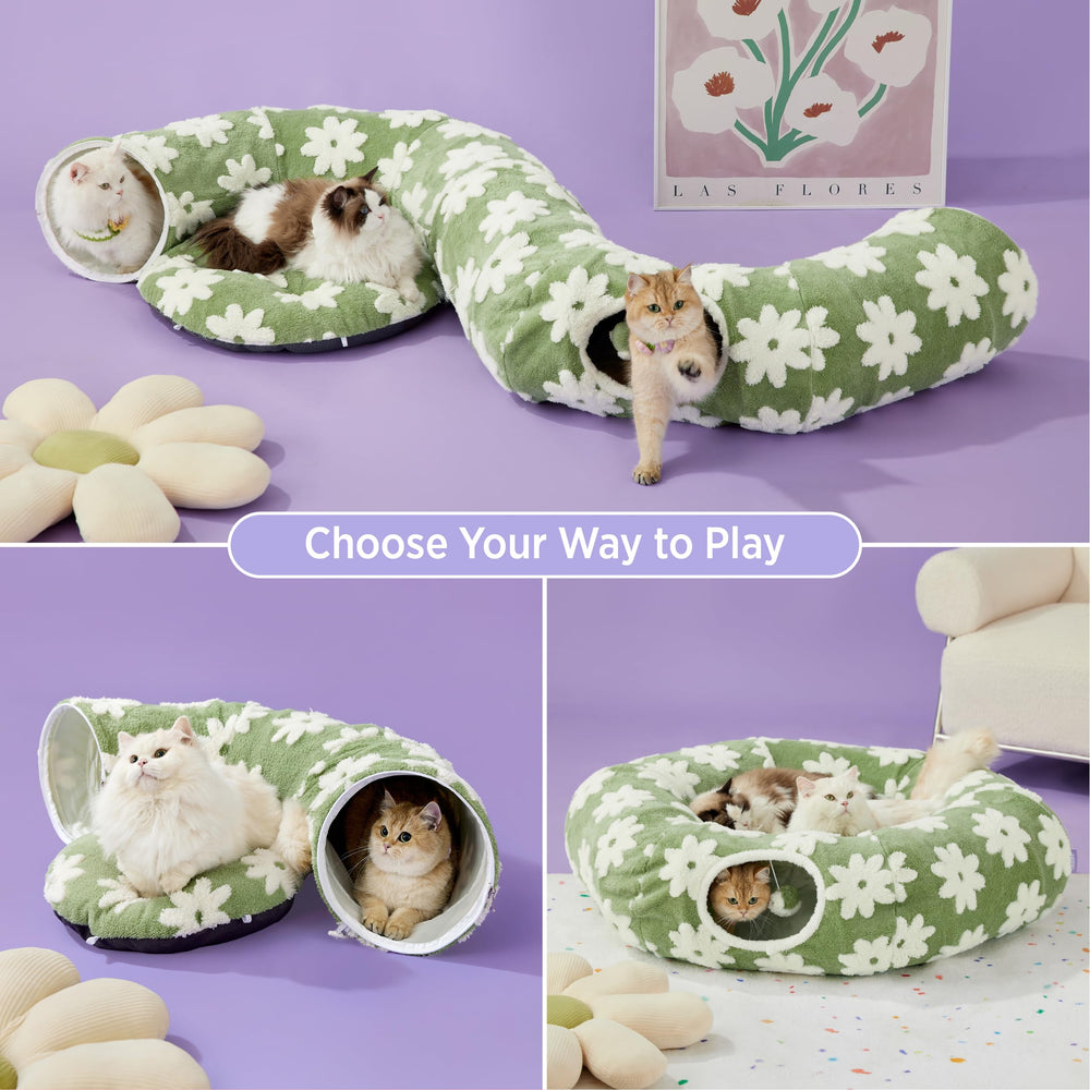 Lesure tunnel-chat coussin-rond-lavable, nettoyage rapide après les câlins.