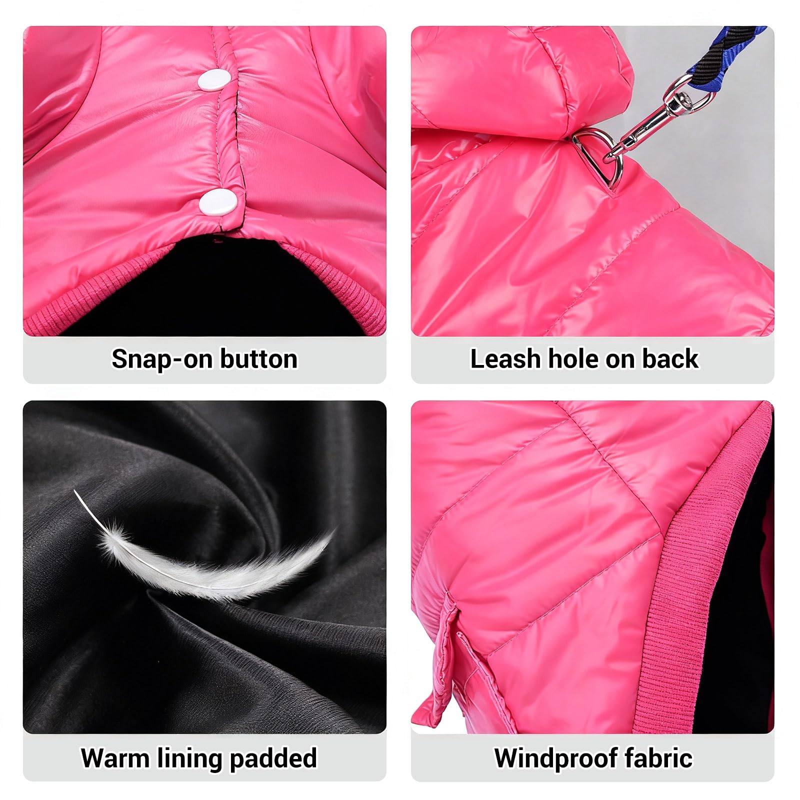 Ouverture pour laisse sur le dos du manteau LESYPET rose.