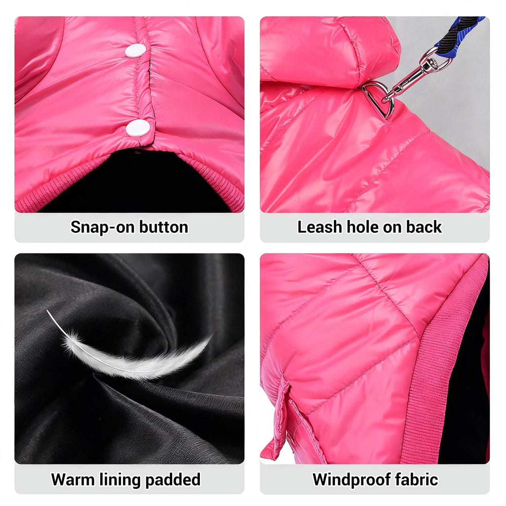 Ouverture pour laisse sur le dos du manteau LESYPET rose.