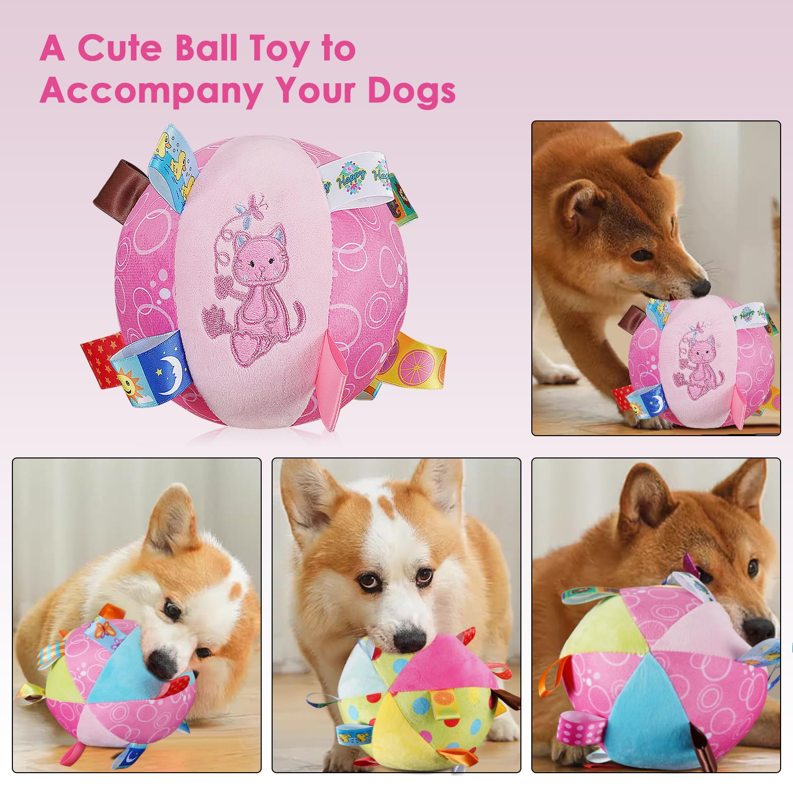 Letalong balle peluche avec 15 étiquettes colorées, stimulation visuelle pour chien.