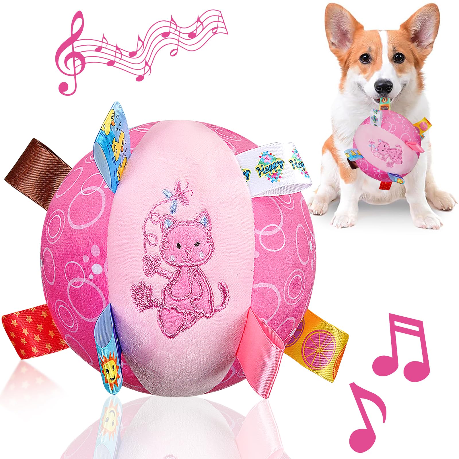 Letalong balle peluche 6 pouces avec cloche, idéale pour jeu interactif.