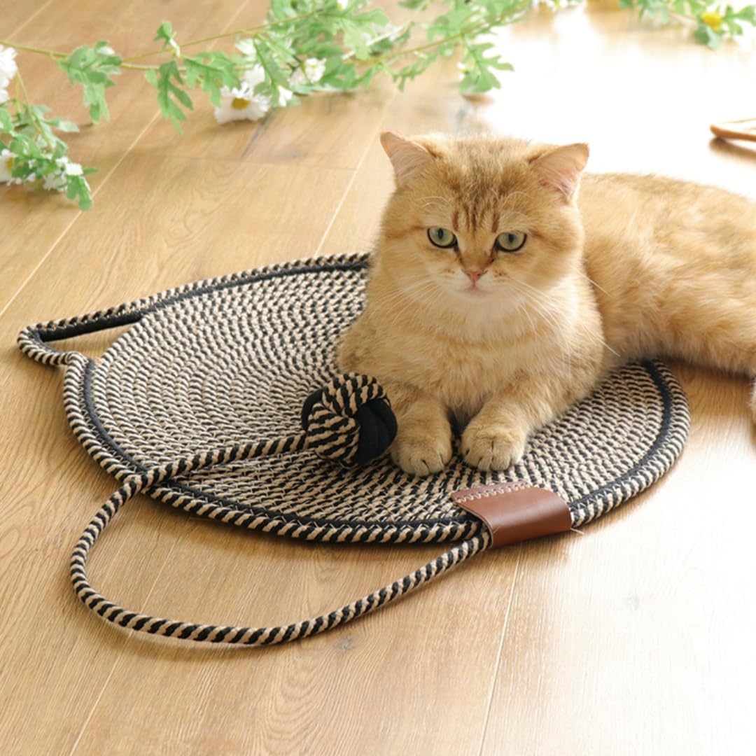 Letalong Grattoir Chat coton naturel, utilisation en intérieur avec design rond.