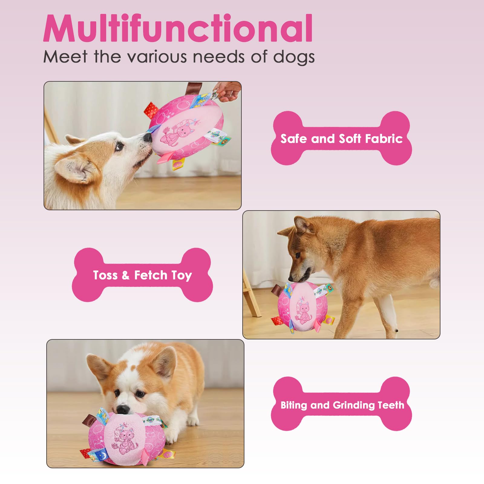 Letalong balle peluche matière douce, parfaite pour des câlins et mordillements.