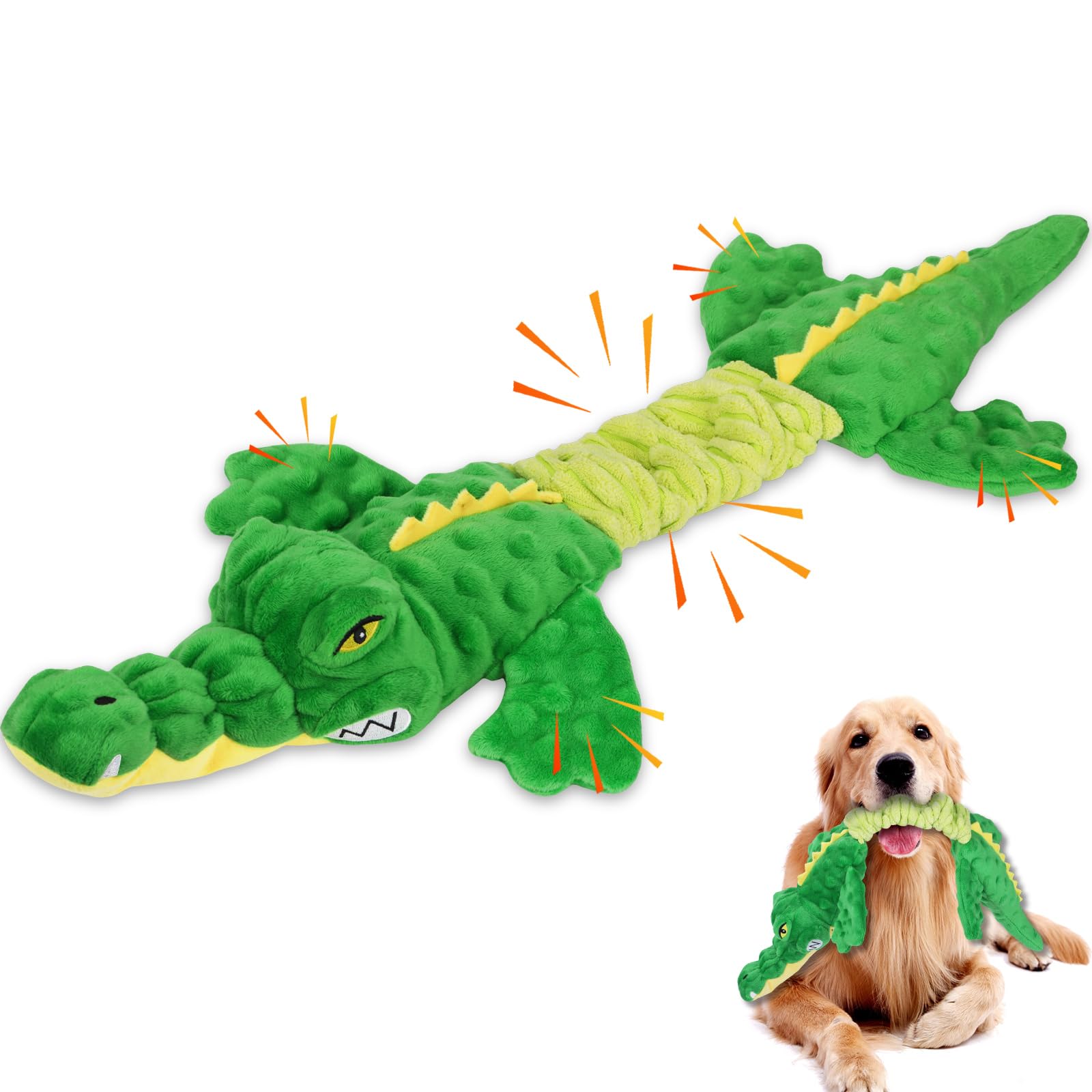 Jouet Letsmeet alligator grand sifflement en peluche pour chien, stimulation ludique.