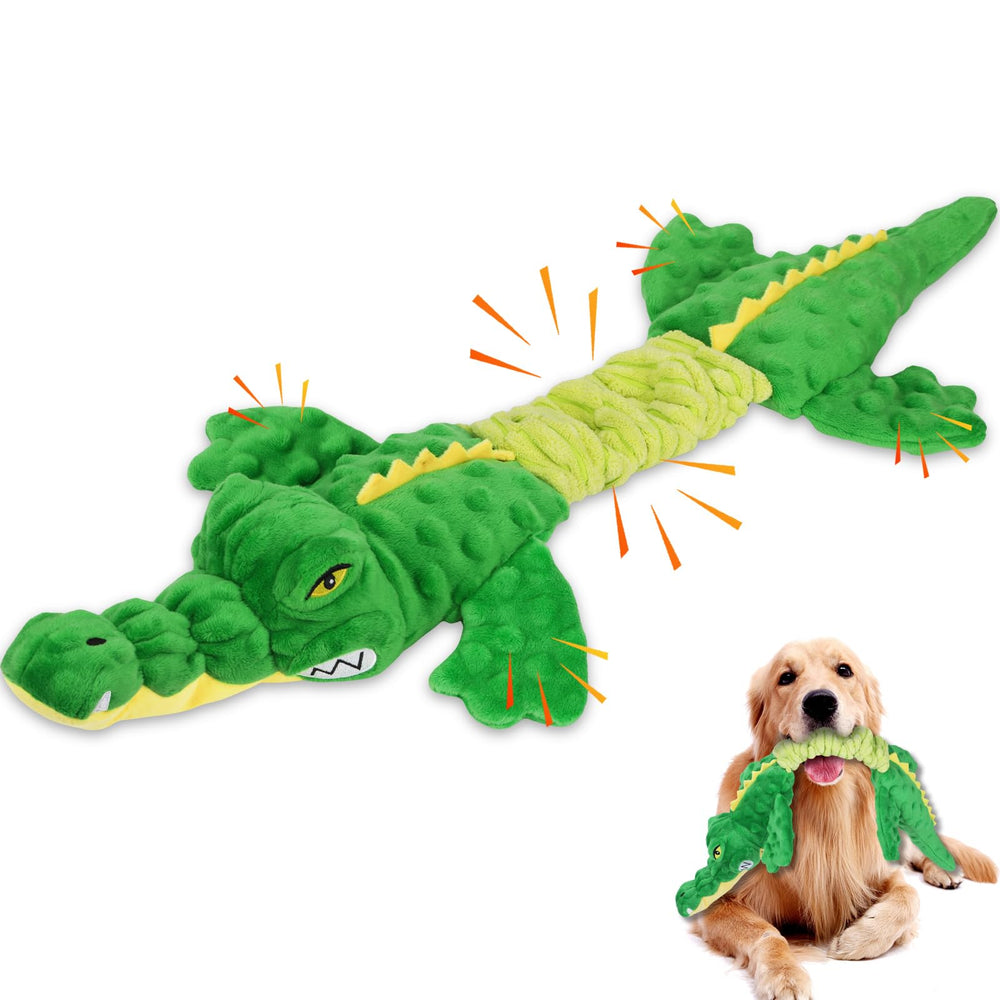 Jouet Letsmeet alligator grand sifflement en peluche pour chien, stimulation ludique.