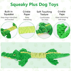 Jouet Letsmeet chien alligator avec papier bruissant intérieur, divertissement auditif.