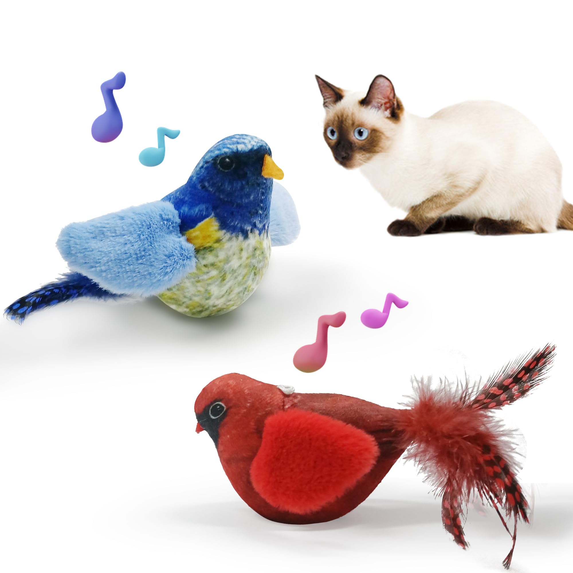 Jouet LEWISER oiseau qui pépie rouge et bleu prêt à l'interaction.