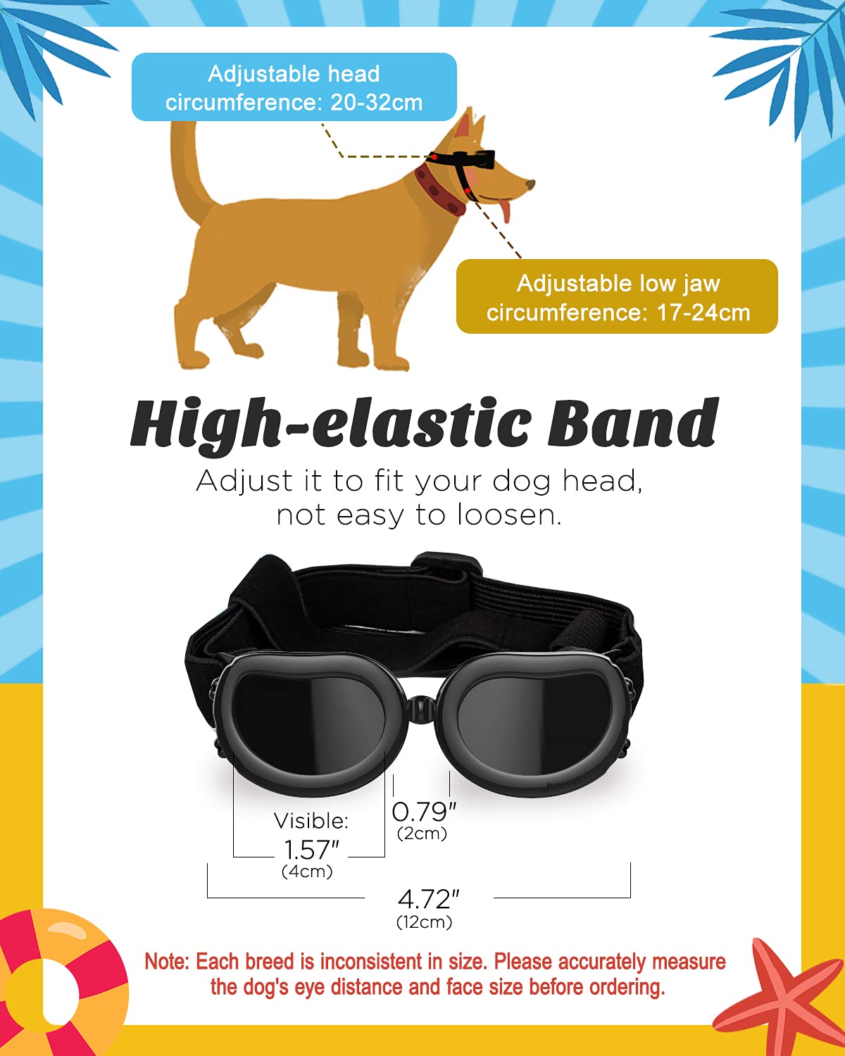 Lewondr lunettes chien: mousse intérieure autour des verres pour plus de confort