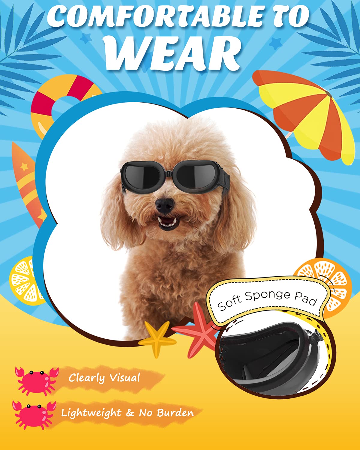 Lewondr lunettes chien petit: guide des tailles tour de tete et mâchoire