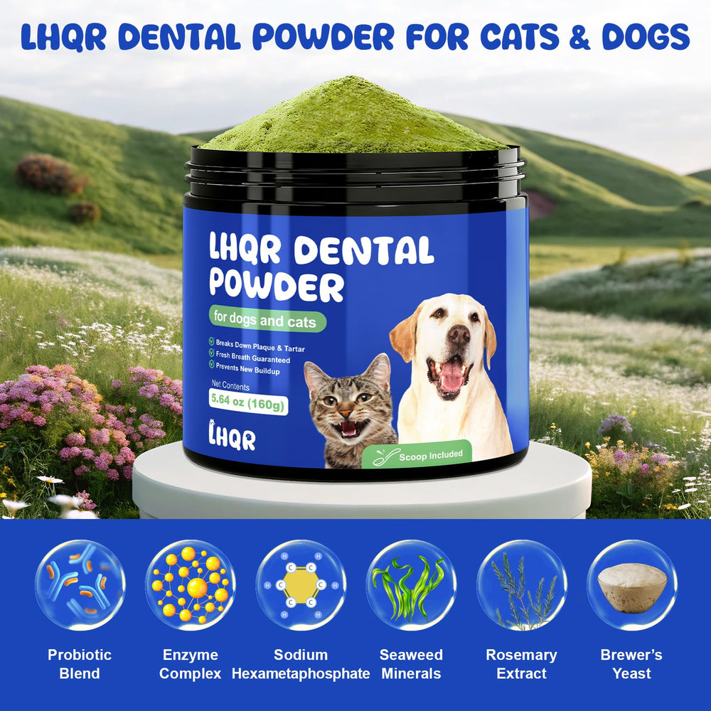 LHQR poudre dentaire chien, micro-abrasion douce pour polir les dents.