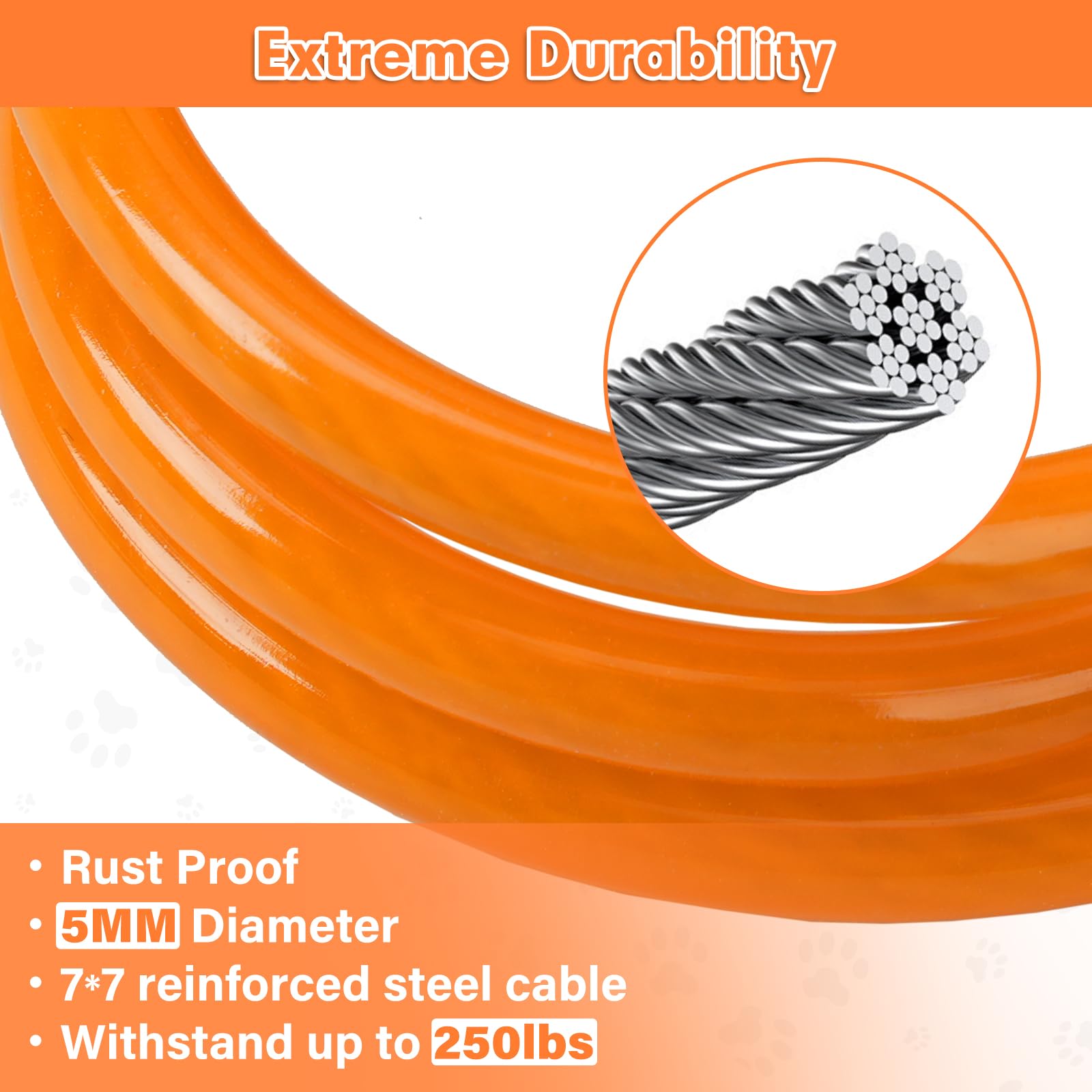 Libbipaw cable-inox-5mm-coque-vinyle, résistance au mordillage avec protection.