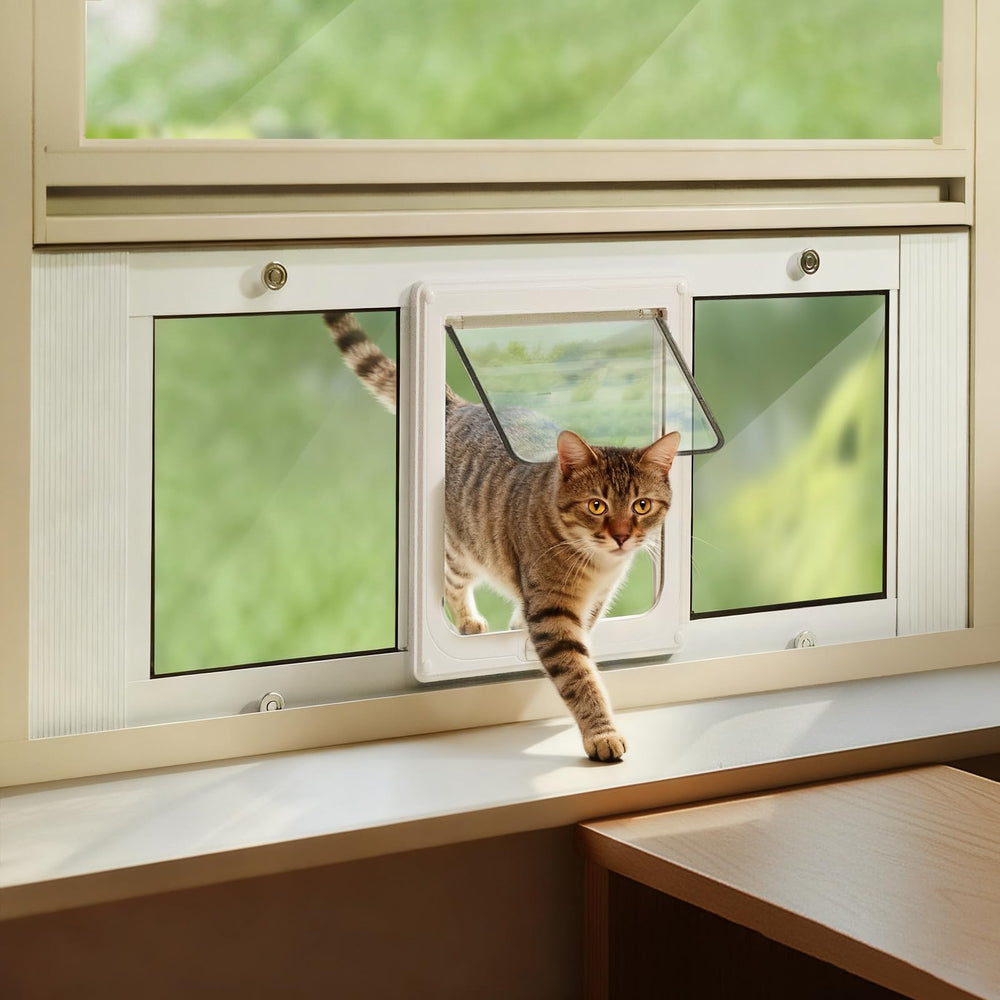 Porte-chat LIBBEPET en aluminium pour fenêtre, ouverture pratique et sûre.