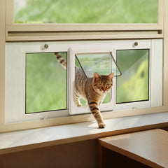 Porte-chat LIBBEPET en aluminium pour fenêtre, ouverture pratique et sûre.