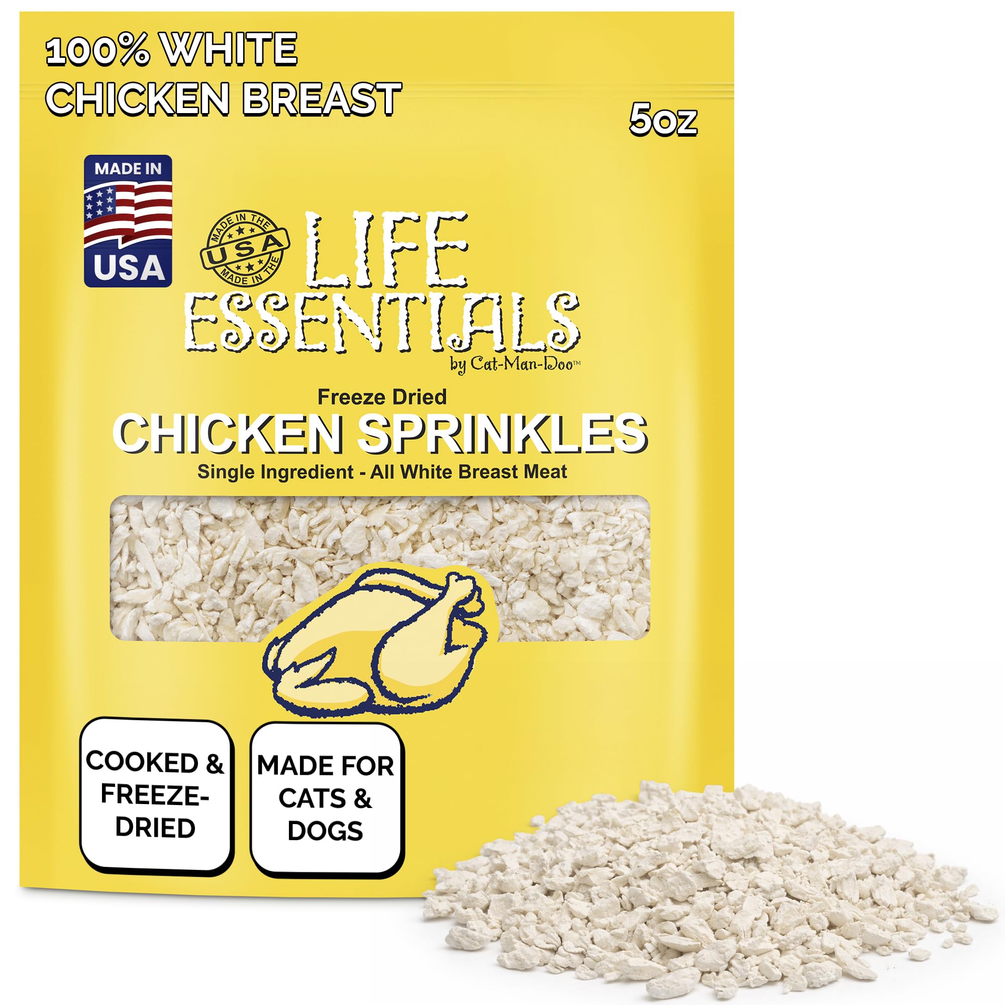 Life Essentials Cat-Man-Doo : emballage poulet lyophilisé, idéal pour l'entraînement.