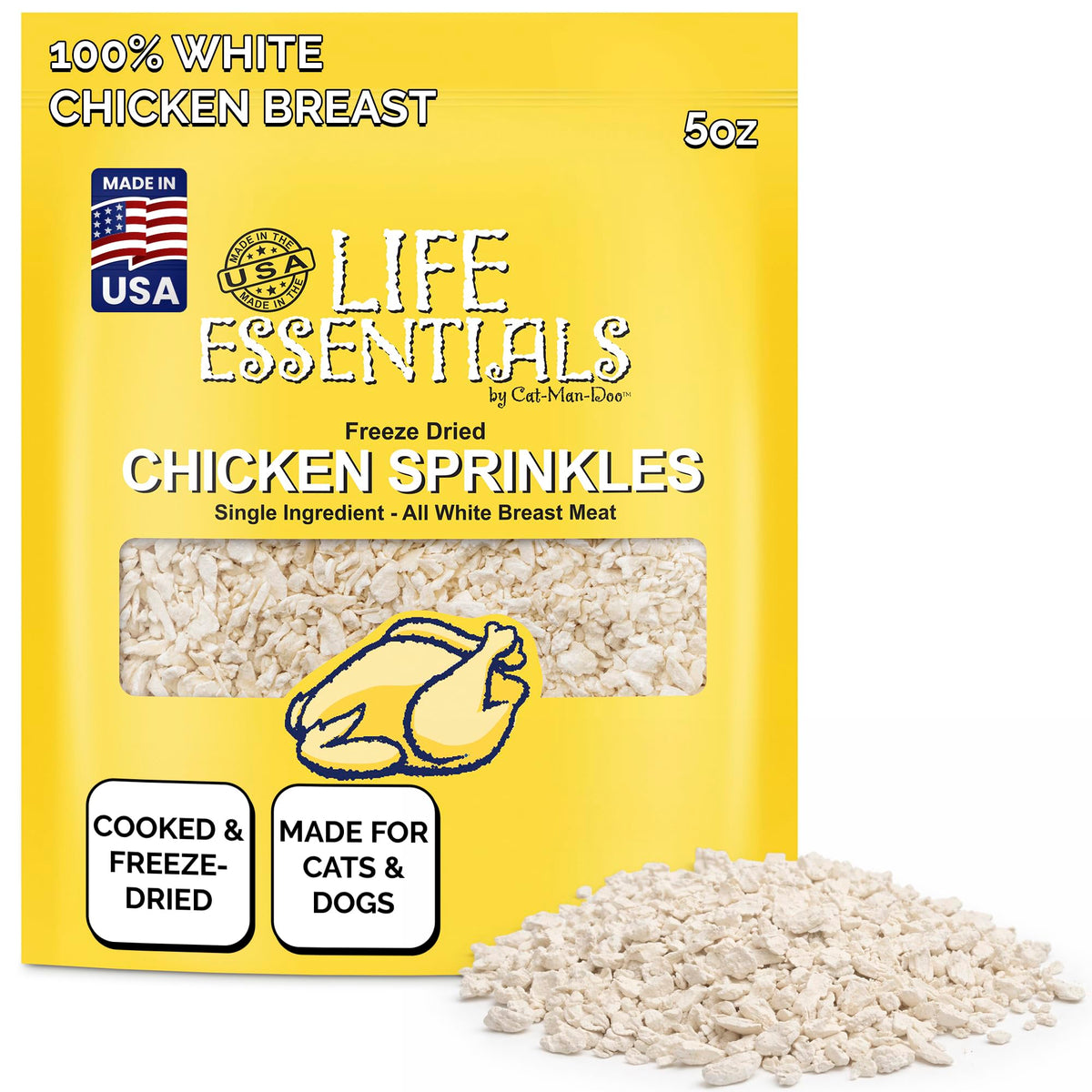 Life Essentials Cat-Man-Doo : emballage poulet lyophilisé, idéal pour l'entraînement.
