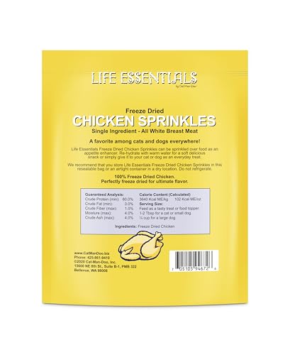 Life Essentials Cat-Man-Doo : granules de poulet lyophilisé, saveur naturelle et pratique.