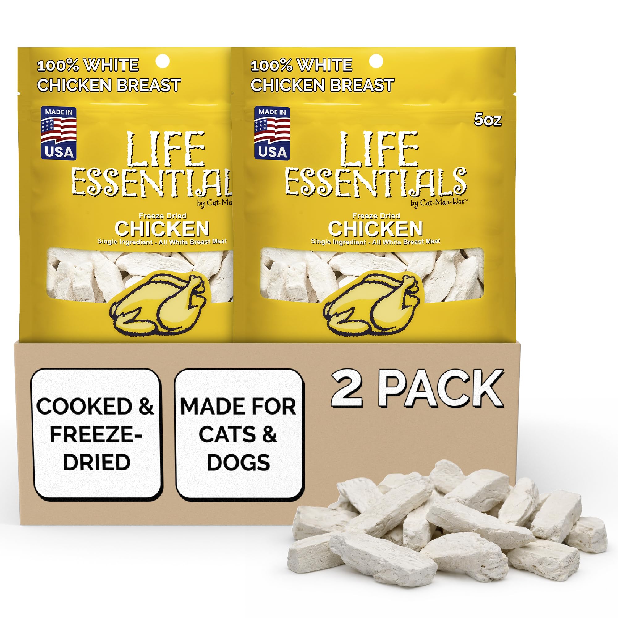 Life Essentials Cat-Man-Doo bouchées lyophilisées au poulet pour entraînement.